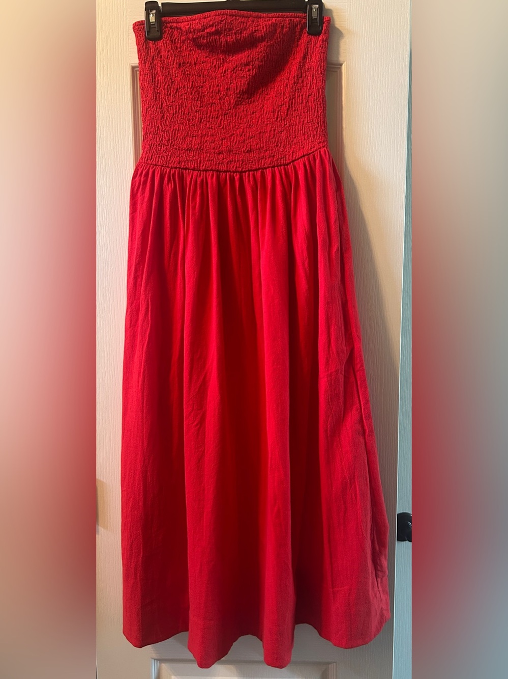 Band of the Free Strapless Red dress with Smocked Waist
